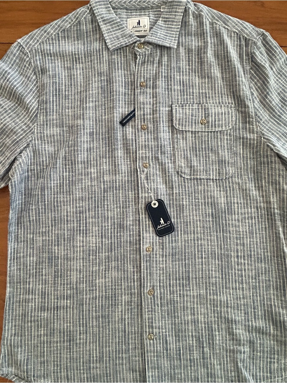 Johnnie-O Gray Stripe Linen-Blend Button-Up Shirt Full button down Hangin Out